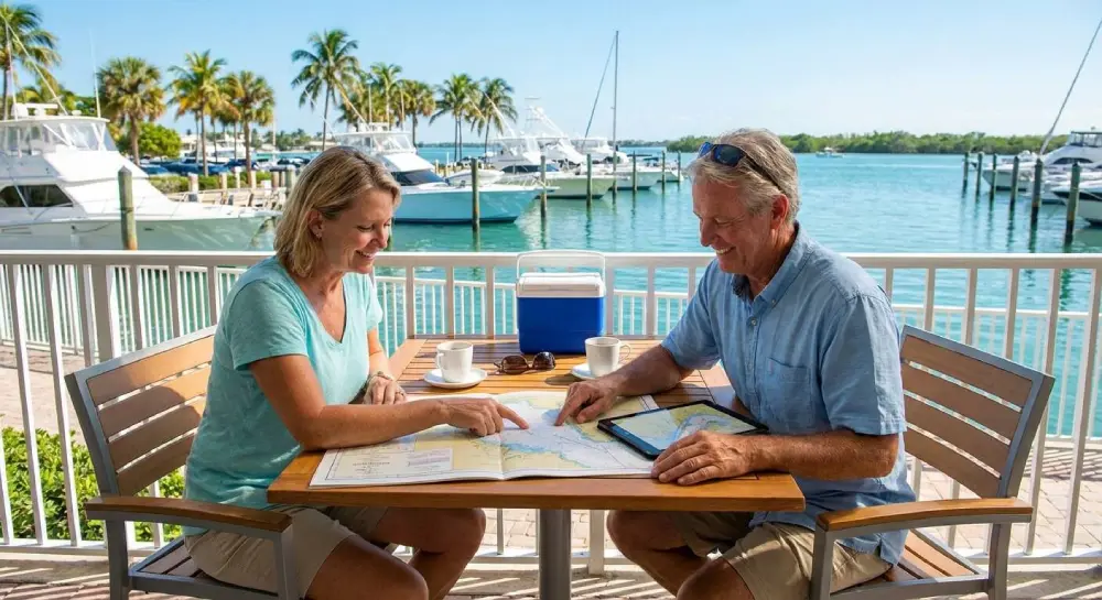 Relaxing yacht charter experience from Pompano Beach with friends enjoying the sun and calm waters